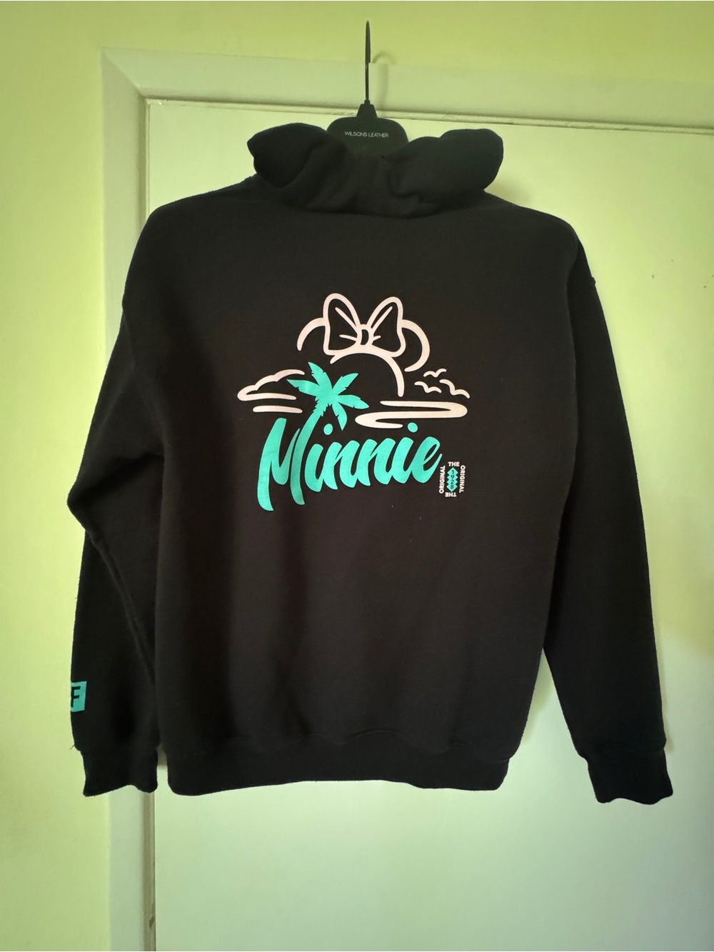 Disney Neff Men's Black Crewneck Hoodie with Teal and Pink Minnie Graphic